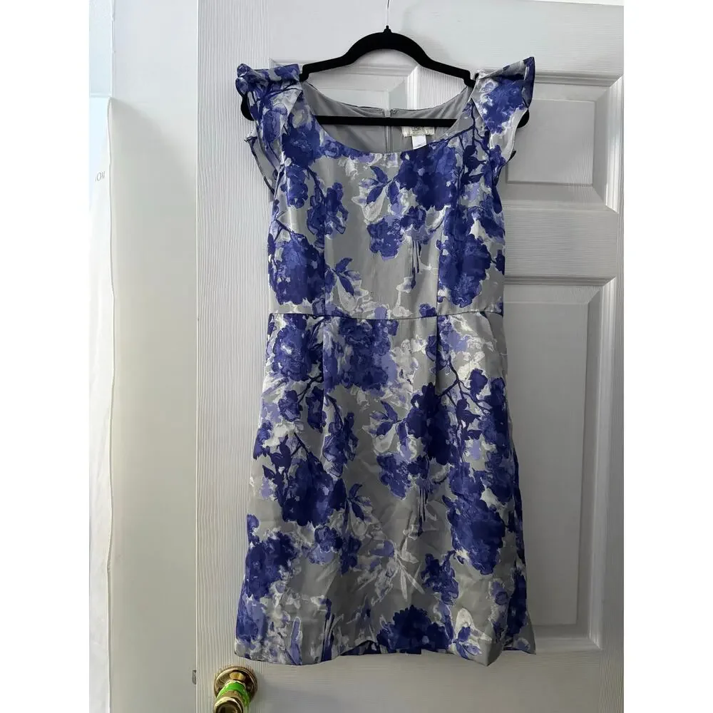Blue and Gray Floral Dress From The Loft Size 8P - Picture 1 of 5